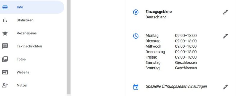 Öffnungszeiten im Google My Business Profil 
