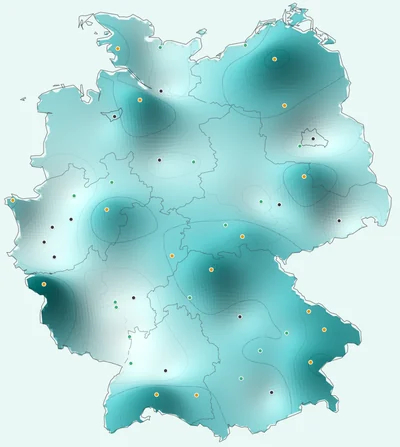 Deutschlandkarte mit der KI-Empfehlungsquote aus dem KI-Sichtbarkeitsatlas