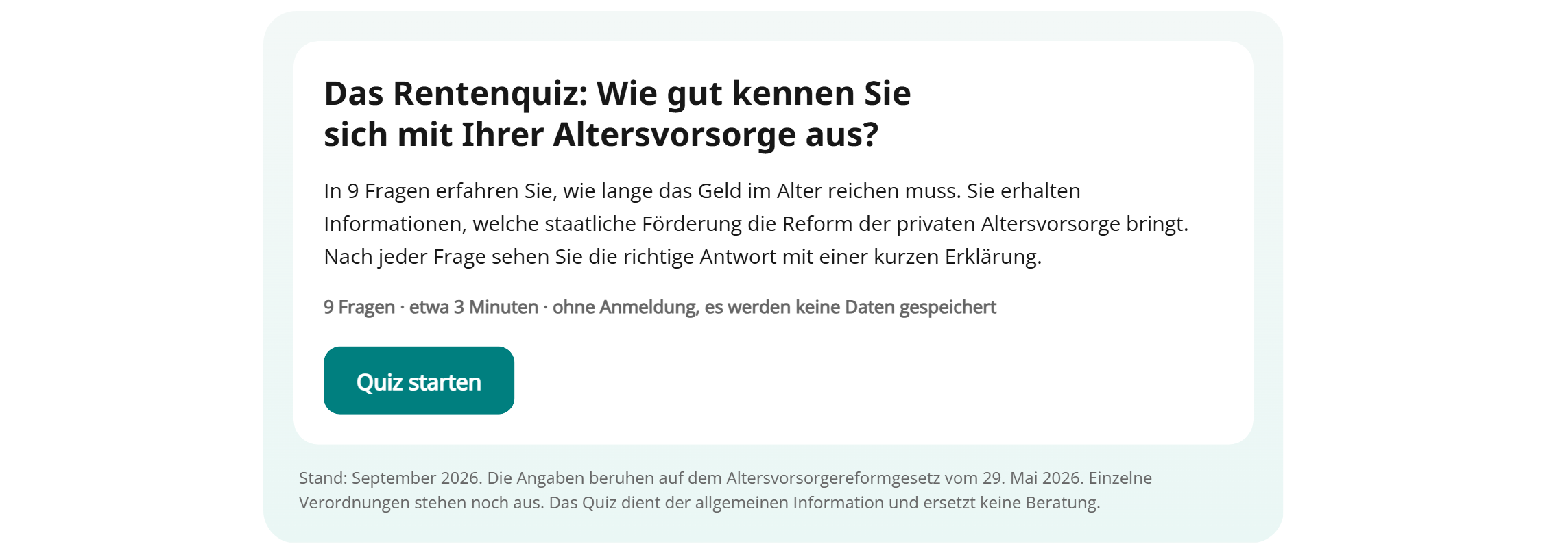 Rentenquiz zur Altersvorsorge-Reform, Demo-Version